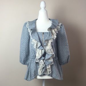 By Stella - Floral Victorian Ruffled Zipper Jacket
